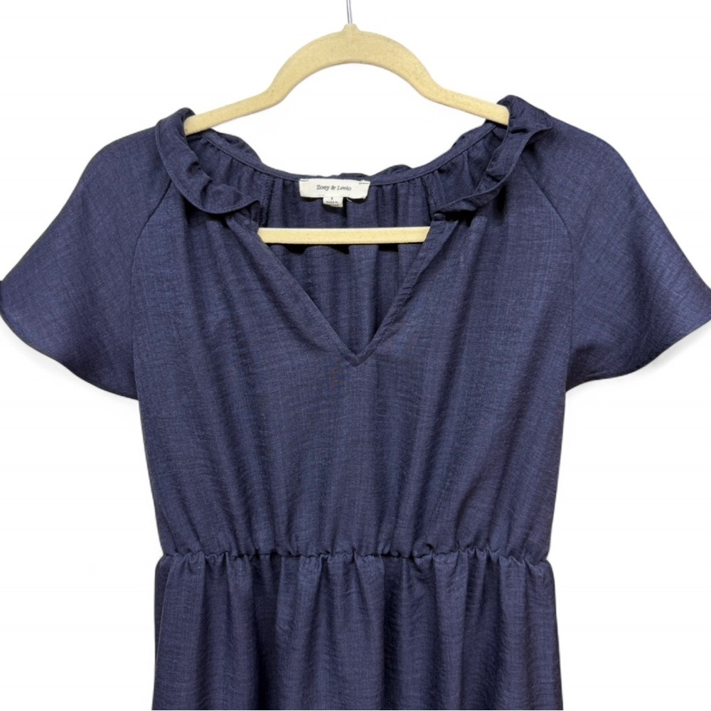 Zoey & Leelo Navy Blue Ruffled Tiered Mini Dress, Size Small - Picture 4 of 8